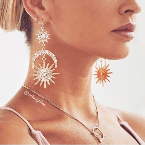 Crystal Sun and Moon Starburst Celestial Earrings - Picture 4 of 7